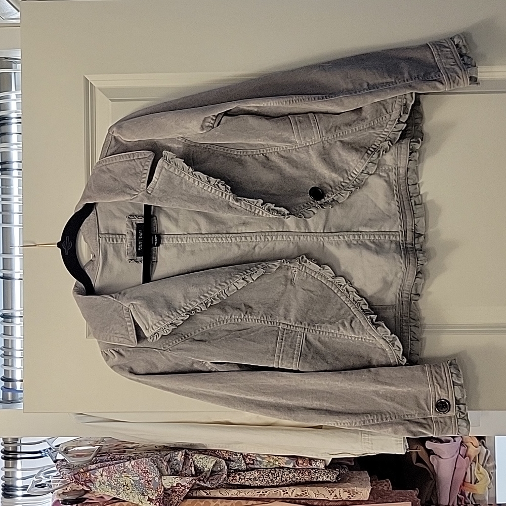WHBM gray single button blazer jacket with lace trim